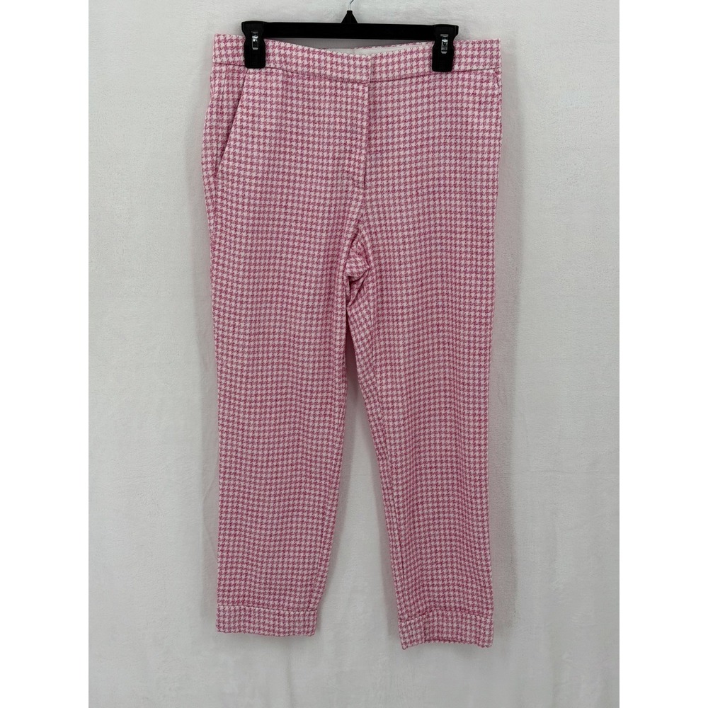 Ann Taylor Pants Women 6 Pink Houndstooth High Rise Cropped Preppy Office Summer